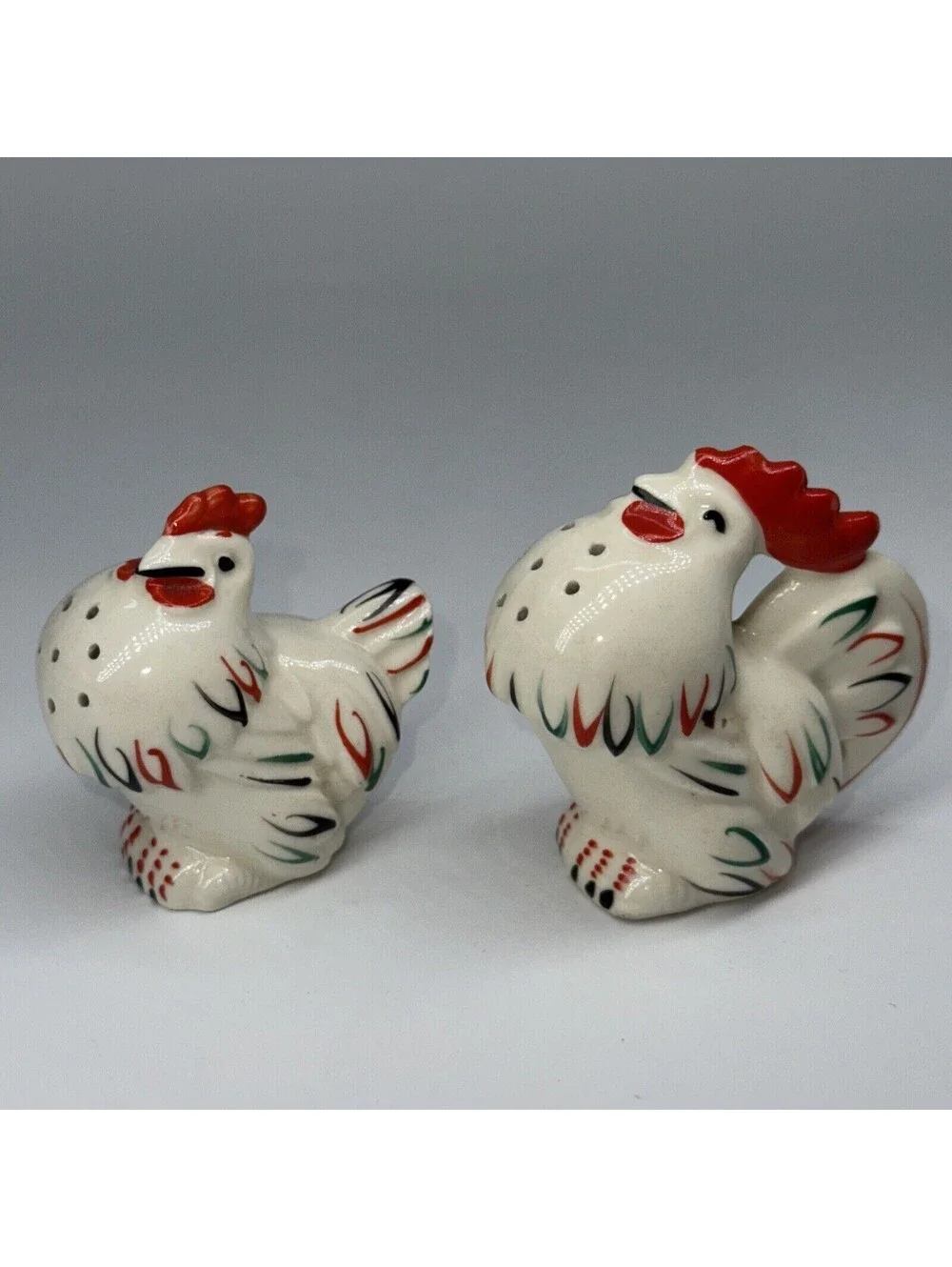 Vintage Rooster Hen Chicken Salt And Pepper Shakers Ceramic MADEIN SLOVAKIA USSR